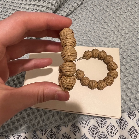 Rattan Natural Oversized Beaded Hoops - Picture 3 of 4